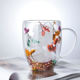 Creative Non-hot Hand Dried Flower With Handle Glass Insulation Double-layer Cup