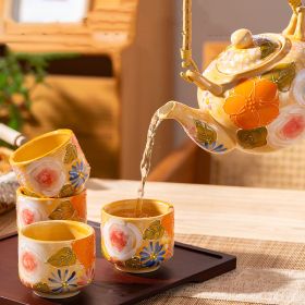 Elegant Lifting Handle Household Ceramic Underglaze Teapot Suit Hand Painted Good-looking Retro Water Glass