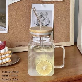 Square Lid Straw Mark With Handle High Temperature Resistant Large Capacity Cute Glass