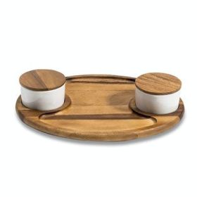 Charcuterie/ Serving Tray w/ 2 ceramic bowls w/ lids