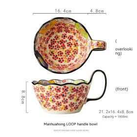 Hand-painted Handle Ceramic Tableware Household Vintage Soup Bowl Instant Noodles Salad Bowl